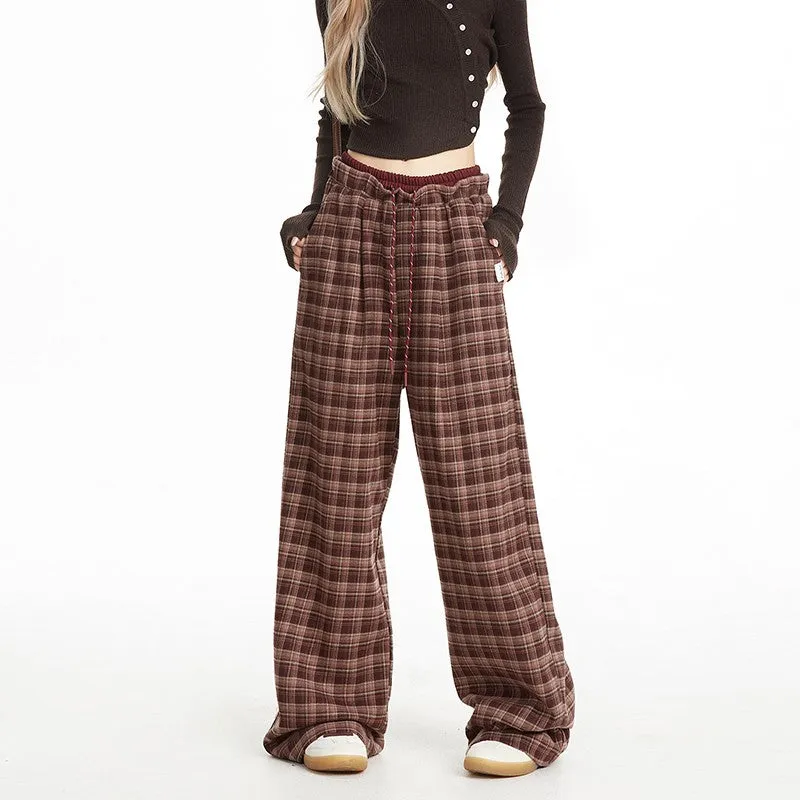 Checkered pants women's winter drape sports casual straight pants