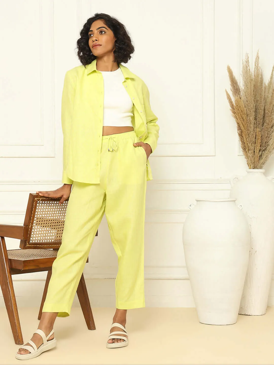 Linen Tapered Pants Lime