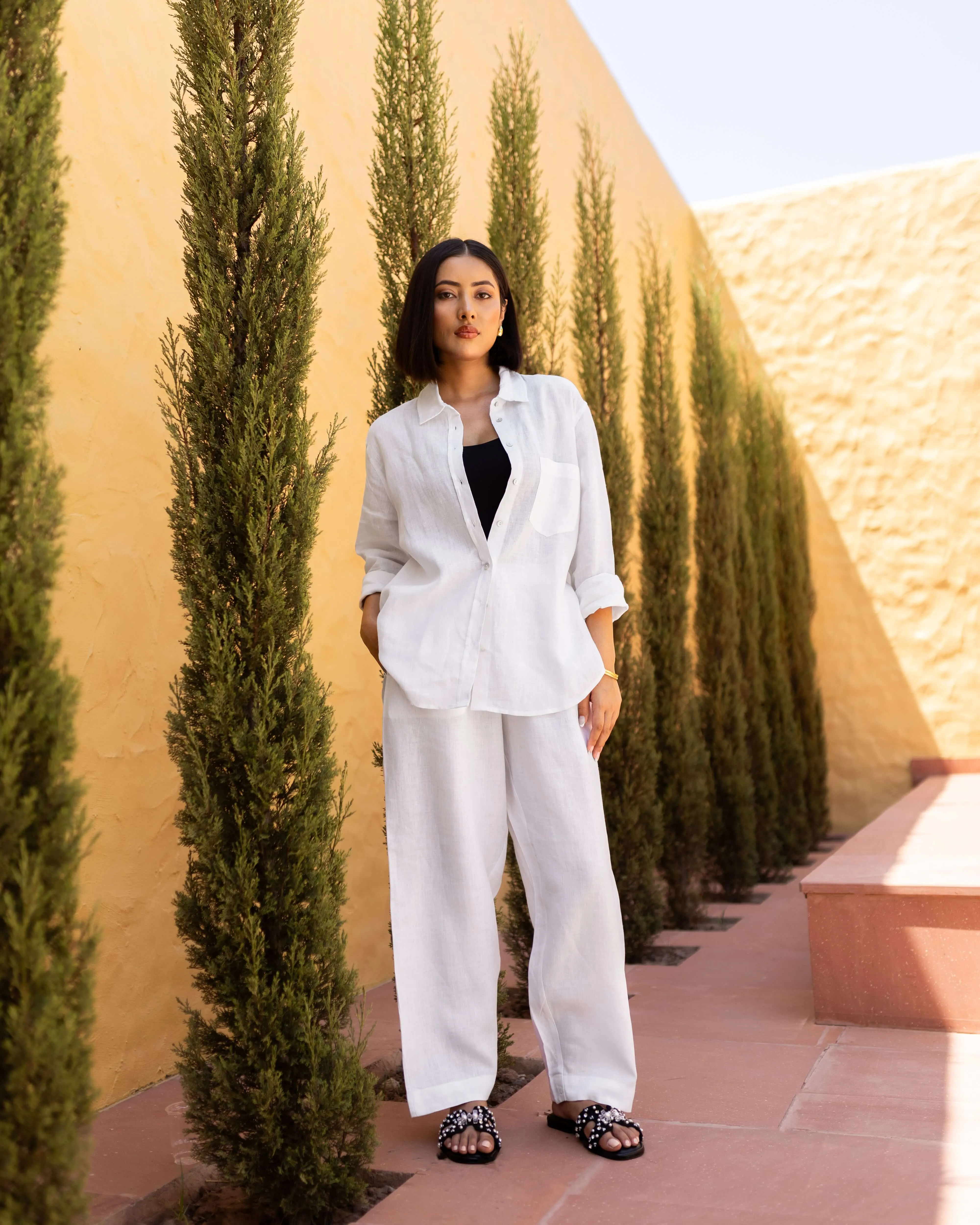 Linen Tapered Pants White