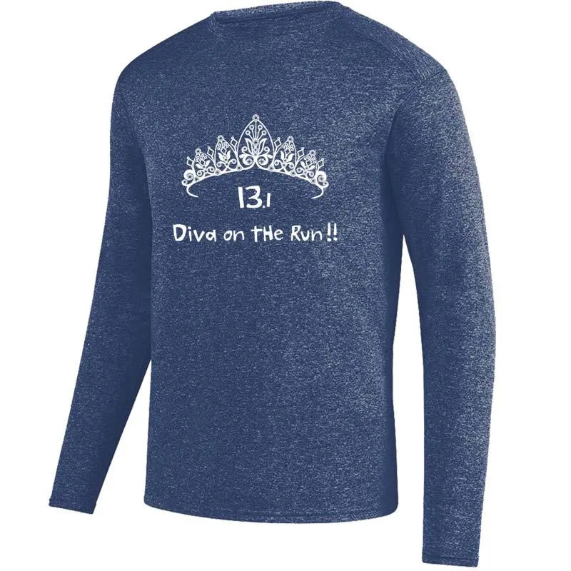 Men's Heathersoft Tech Long Sleeve Crew - "13.1 Diva On The Run"