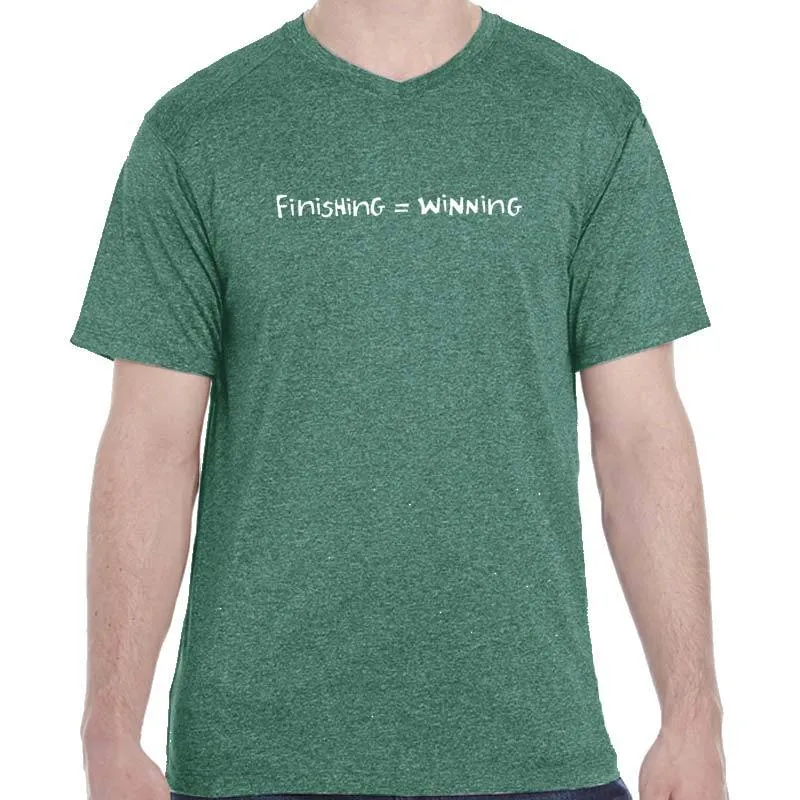 Men's Heathersoft Tech Short Sleeve Shallow V - "Finishing = Winning"
