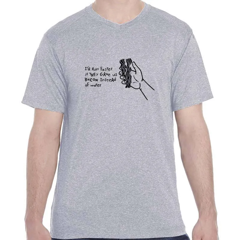Men's Heathersoft Tech Short Sleeve Shallow V - "I'd Run Faster If They Gave Us Bacon Instead Of Water"