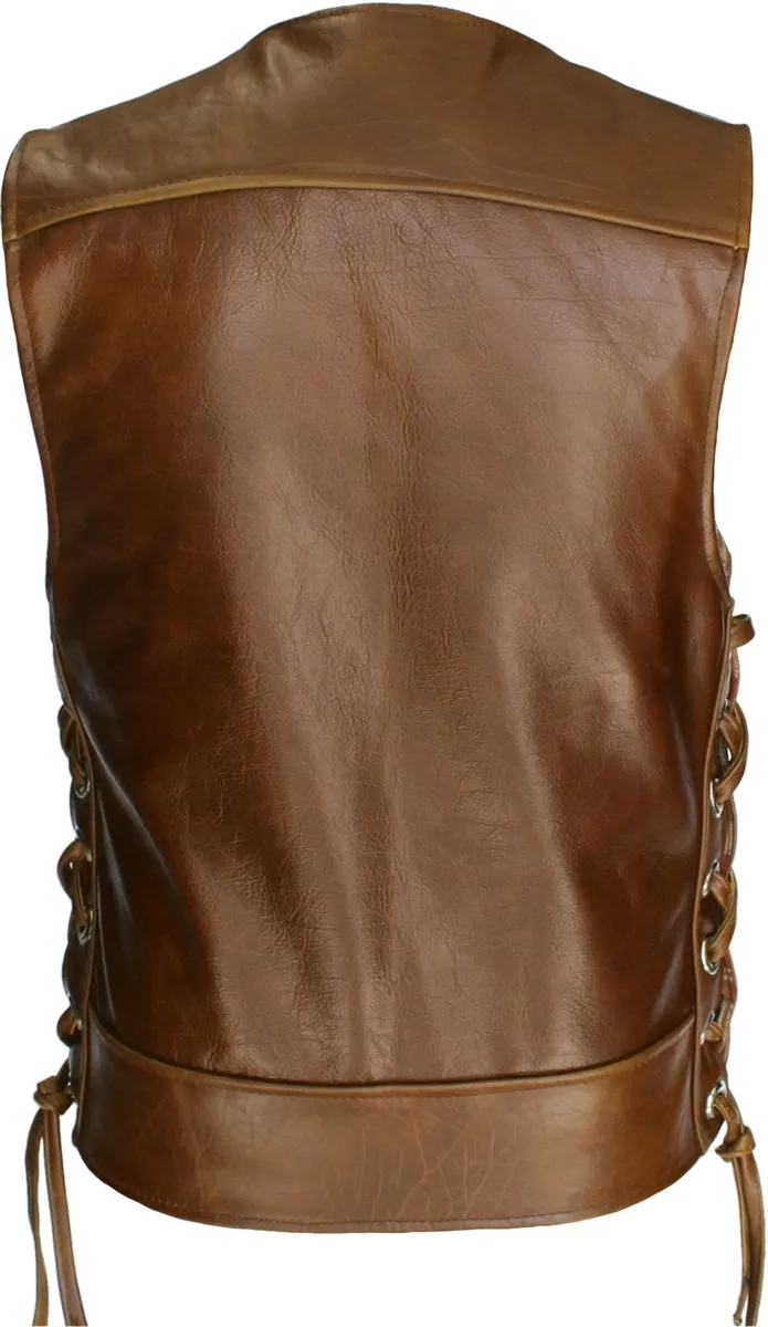 Men's Made in USA American Bison Brown Leather Motorcycle Vest