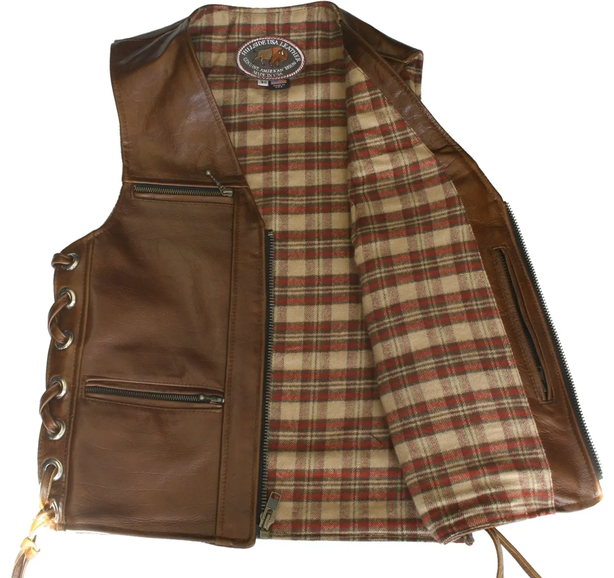 Men's Made in USA American Bison Brown Leather Motorcycle Vest