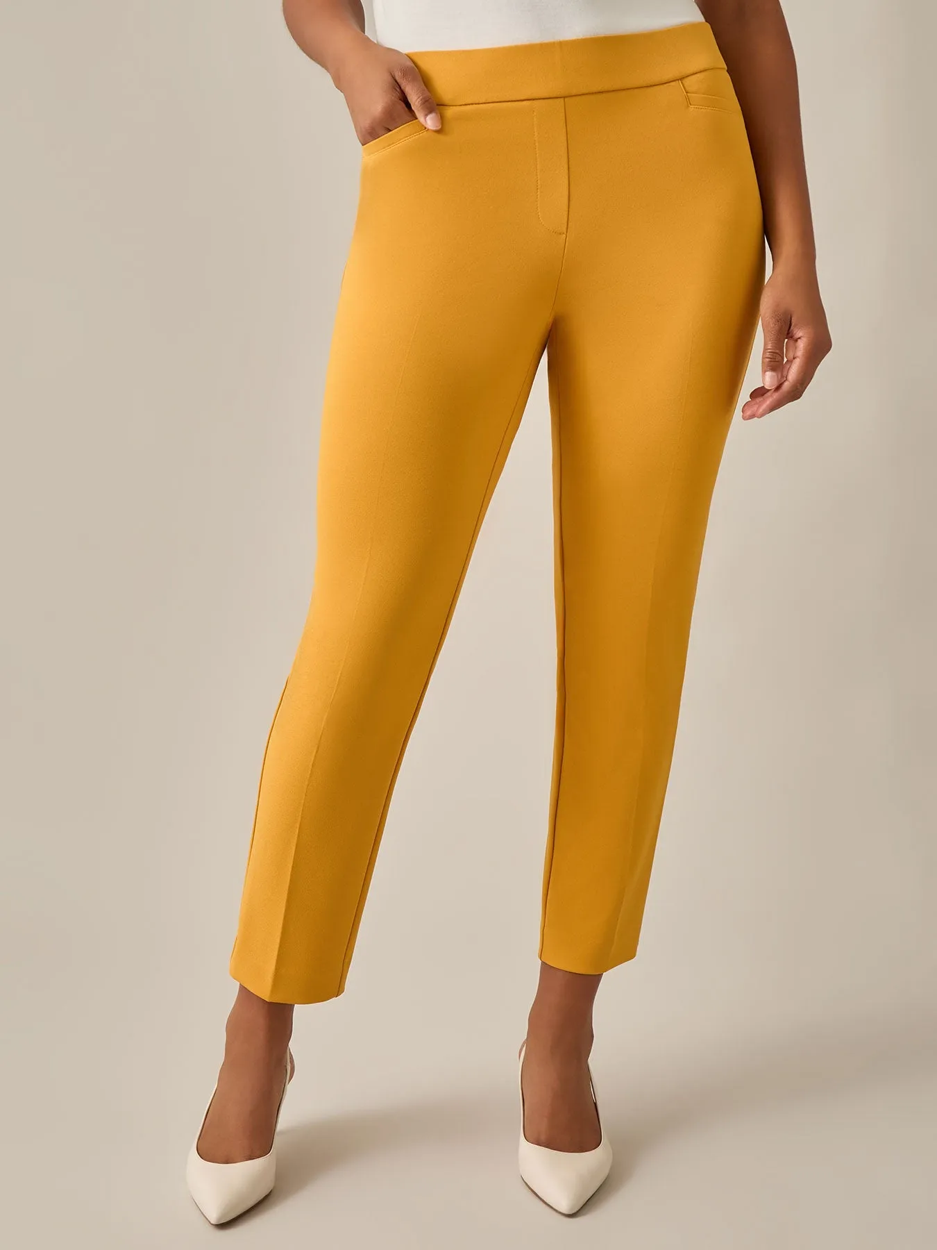 Plus Size Pull-On Straight Leg Ankle Pants, Gold Signature