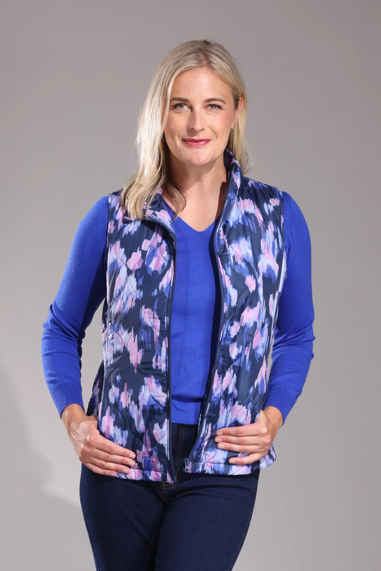 Printed & Quilted Vest | Navy Lilac Abstract | 6241ZZ