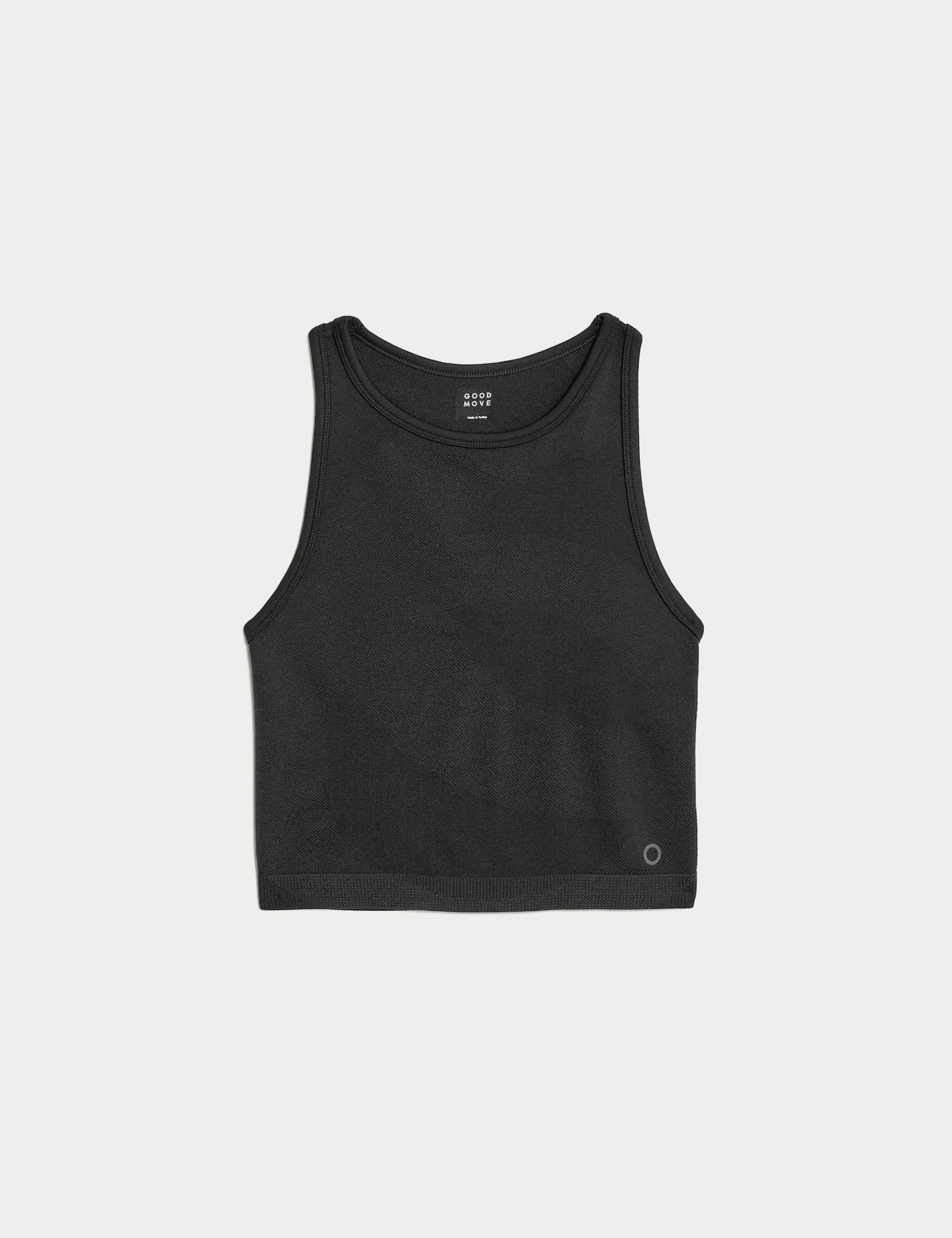 Scoop Neck Seamless Fitted Crop Top - Black